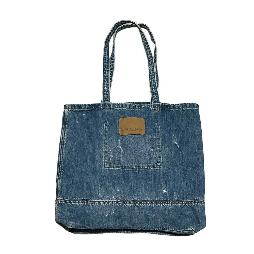 NWT American Eagle Denim Tote Shoulder Bag 17x15x3.5”